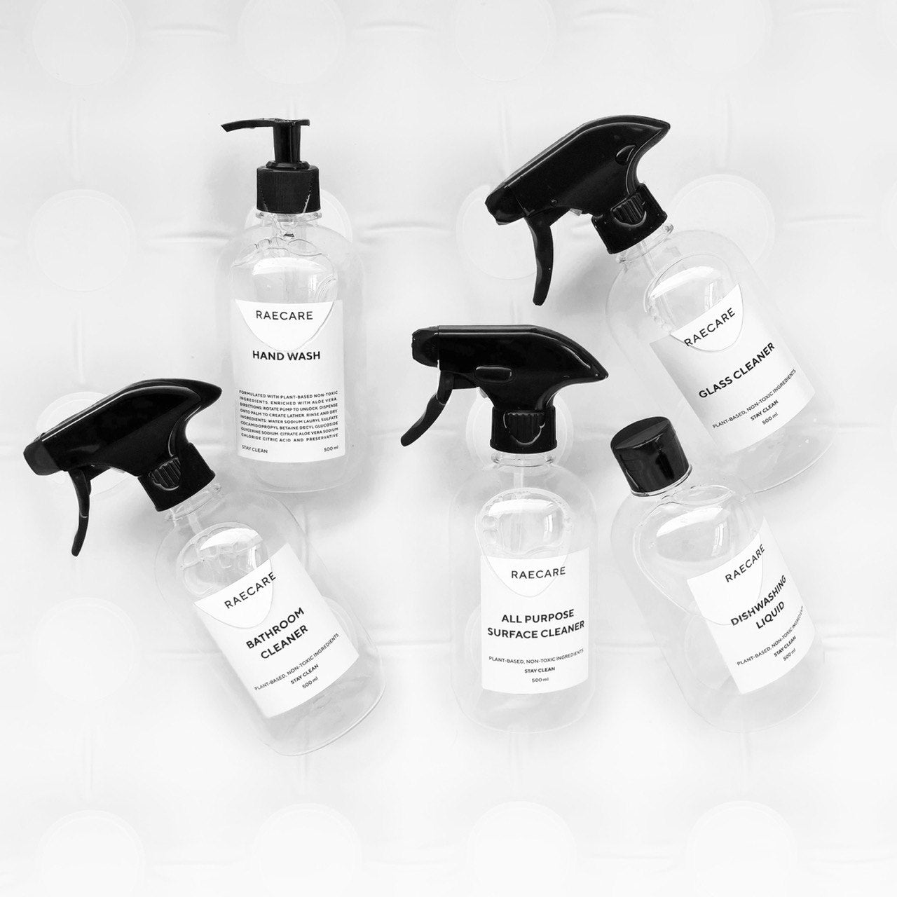 Raecare cleaning products with essential oils and plant-based ingredients – biodegradable and made in Malaysia